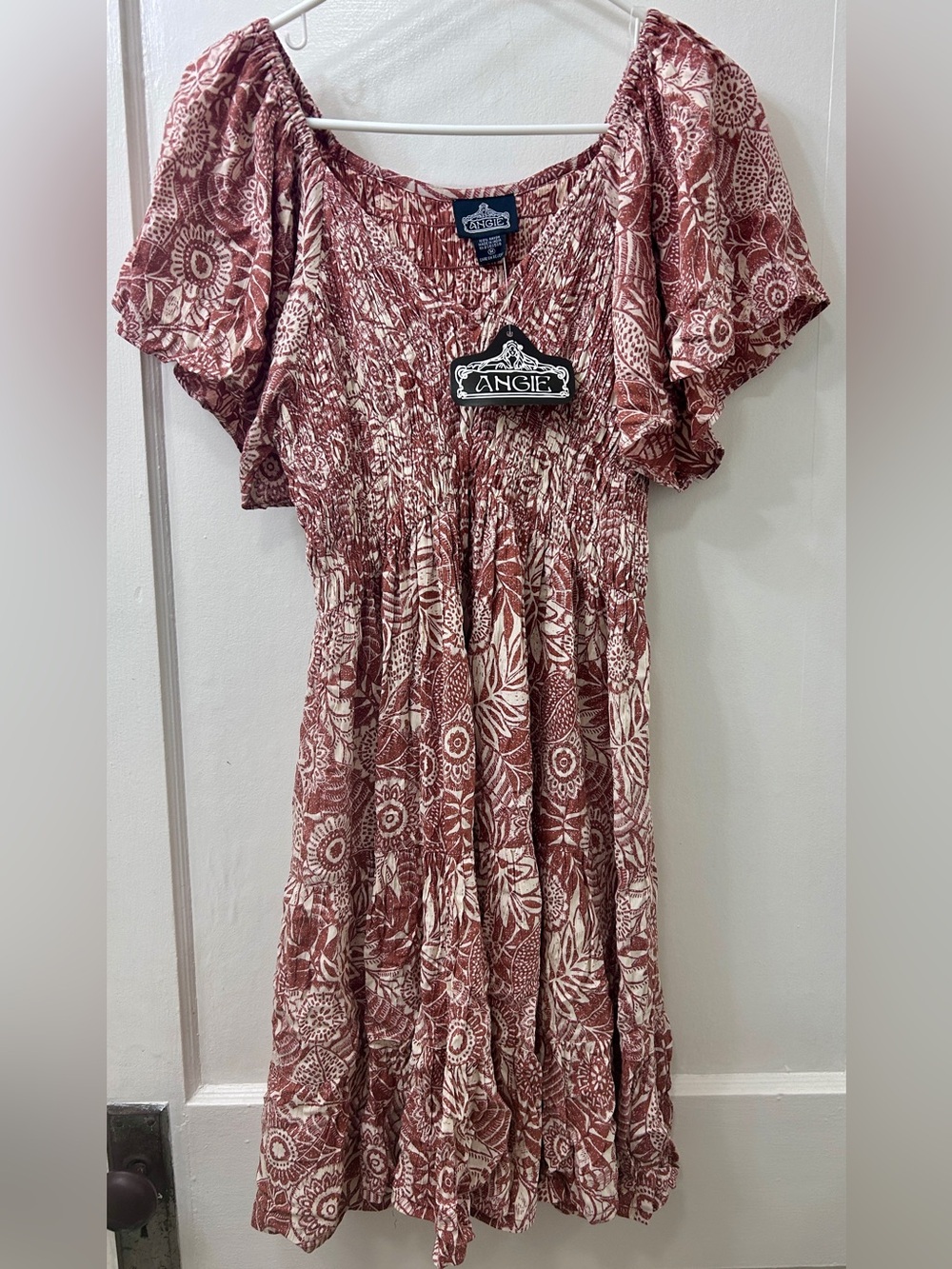 Angie Dusty Rose Floral Smocked Casual Dress
